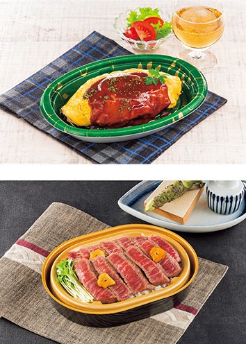 オムライスとステーキ丼