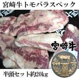 宮崎県産・黒毛和牛【宮崎牛A-4】ともバラスペック　半頭セット約２０ｋｇ