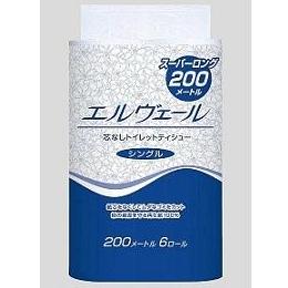 エルヴェール　トイレットティシュー　シングル２００ｍ　６Ｒ芯なし