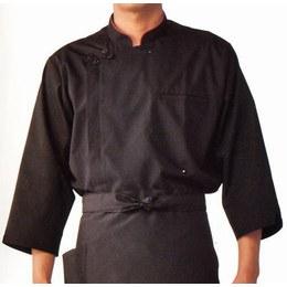 調理シャツ（七分袖・男女兼用）　黒／エンジ　S～3L