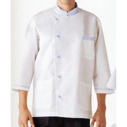 調理衣（七分袖・男女兼用）　白／サックス　S～3L
