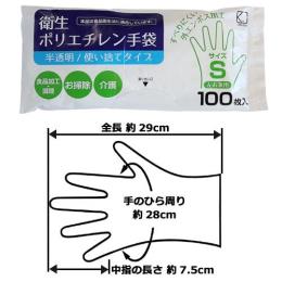 衛生ポリエチレン手袋 袋入半透明（S） 5000枚（ポリグローブ）