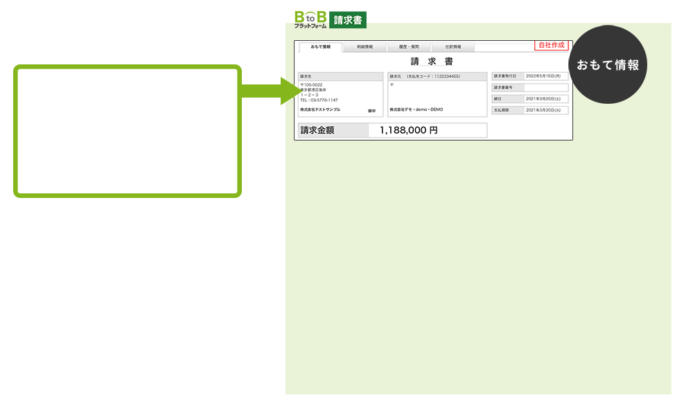 BtoBプラットフォーム 請求書画面　おもて情報