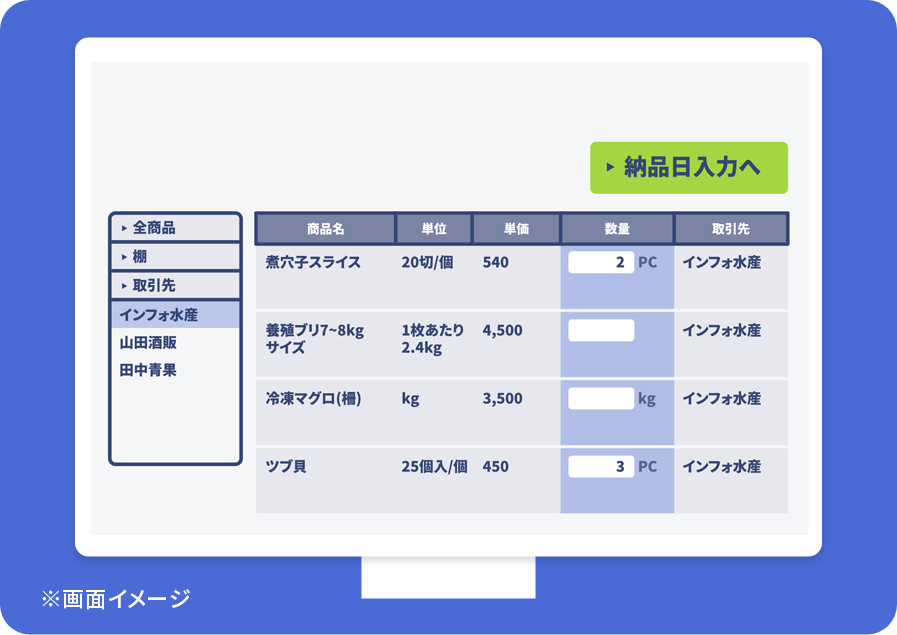 STEP 01「注文商品の数量を入力」画面イメージ